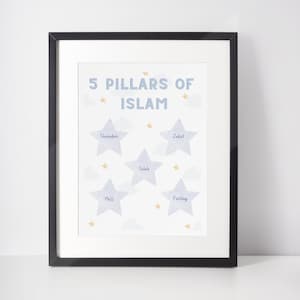 5 Pillars of Islam, Islamic Art, Muslim Art, Islamic Digital Art, Hajj, Salah, Zakat, Ramadan, Shahahda, Pillars of Islam, Nursery Room