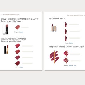 Puede incluir: Una comparaci&oacute;n de dos marcas diferentes de l&aacute;piz labial. La imagen superior muestra Chanel Rouge Allure Velvet Nuit Blanche Luminous Matte Lip Colour en un tono rojo oscuro. La imagen inferior muestra Ilia Color Block Lipstick e Ilia Lip Sketch Hydrating Lipstick + Lip Liner Crayon en un tono rojo oscuro similar.