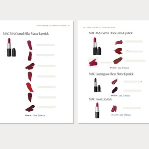 Puede incluir: Un gr&aacute;fico que muestra diferentes tonos de l&aacute;piz labial MAC. El gr&aacute;fico est&aacute; dividido en cuatro secciones: MAC MACximal Silky Matte Lipstick, MAC MA-Cximal Sleek Satin Lipstick, MAC Lusterglass Sheer Shine Lipstick y MAC Frost Lipstick. Cada secci&oacute;n muestra un tubo de l&aacute;piz labial y una muestra del color del l&aacute;piz labial.