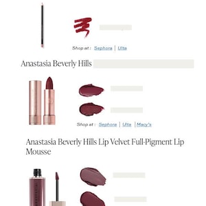 Puede incluir: L&aacute;piz labial, barra de labios y mousse labial Anastasia Beverly Hills en un tono rojo intenso. Disponible en Sephora, Ulta, Macy's y Revolve.