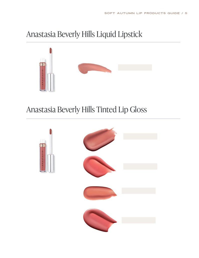 May include: Anastasia Beverly Hills Liquid Lipstick and Tinted Lip Gloss in various shades of pink and brown. The liquid lipstick is in a clear tube with a silver cap and a doe-foot applicator. The tinted lip glosses are in a clear tube with a silver cap and a doe-foot applicator.