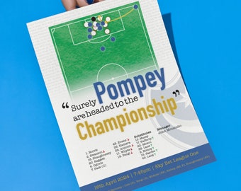 Portsmouth FC Pompey League 1 Champions Poster | A3, A4, A5 | Poster | Digital Download | Wall Art | Football Inspired | Shaughnessy goal