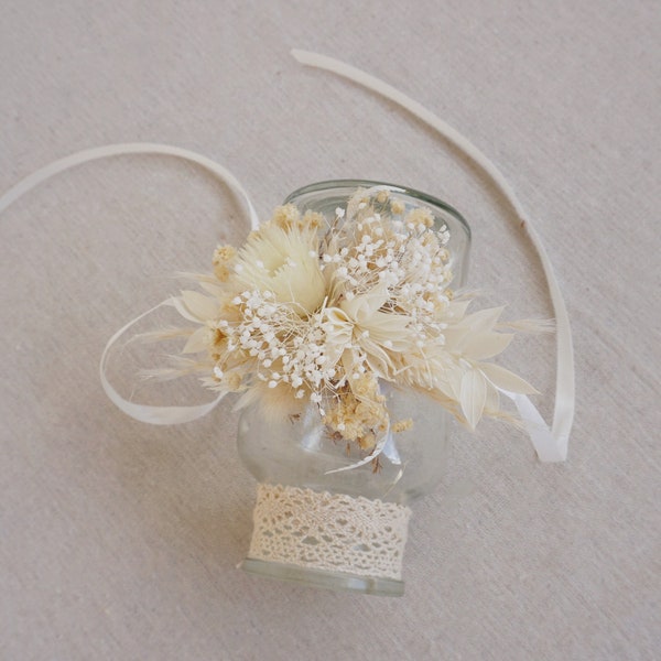 Cream Pampas Grass Wrist Flower/Bohemian Wedding Corsage/Baby Breathing Bracelet/Bride Accessories