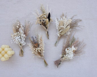 Bohemian wedding flowers, Pampas mini dry flower bouquet, neutral mini, small vase arrangement