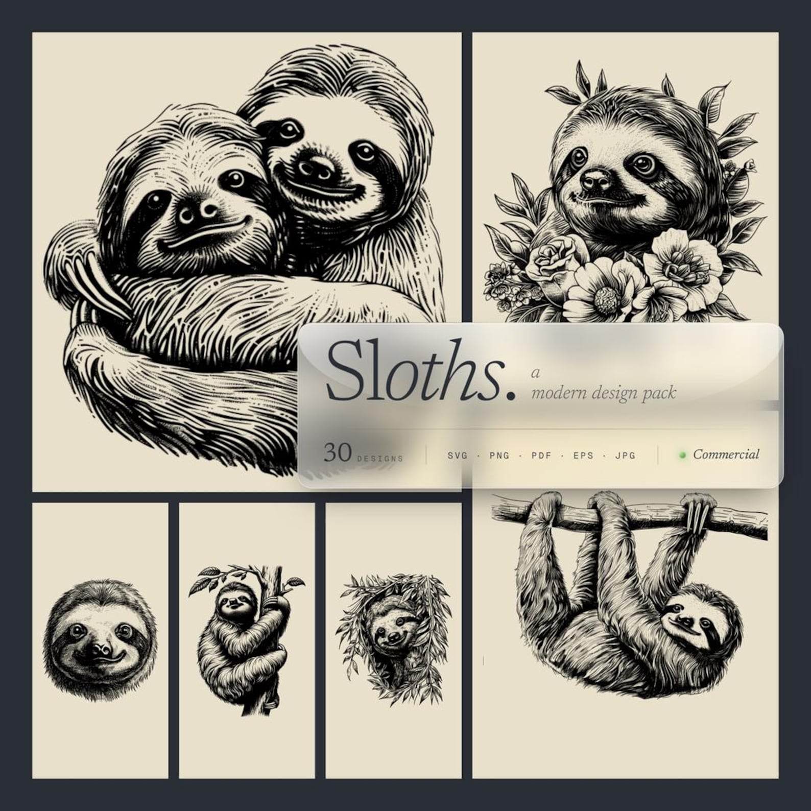 Sloth Designs Bundle SVG & PNG for Laser Engraving or Print: Sloths ...