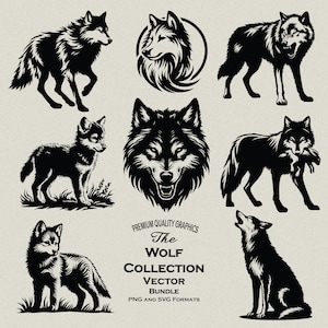 38 Wild Wolf und Welpe SVG-PNG Bundle Designs mit geringen Details für Lasergravur, Print-on-Demand Wolf Pack, Heulen, Jagen, Knurren Wolf
