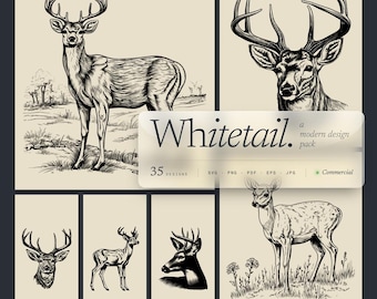 White Tail Deer Design Bundle SVG-PNG Detail Designs for Laser Engraving and Print-on-Demand Buck, Doe, Deer Head, Rack, Fawn, Buck Rack