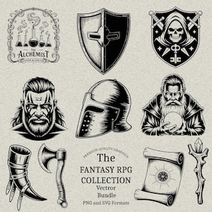 56 Fantasy Character SVG Bundle. RPG Icons for D&D. Laser Ready Art for Cleric, Ranger, Bard and More. Tabletop Gaming Laser Files