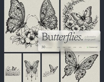 Paquete de 30 archivos SVG de mariposas florales, diseños decorativos de encaje y filigrana para Cricut.
