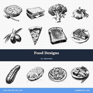 Food Designs Bundle PNG & SVG For Laser Engraving or Print, Pizza, Sushi, Ramen, Junk Food, Burger, Taco, Hotdog, Vegetable, Donut, Fruit