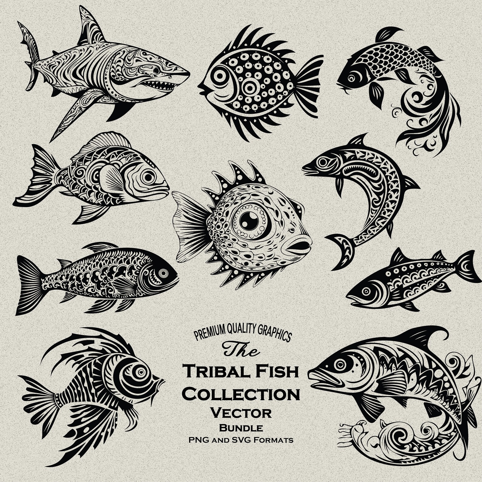 50 Tribal Fish SVGPNG Bundle Digital Files Māori Salmon, Lion Fish