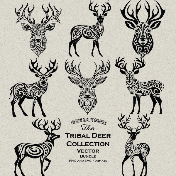 25 Tribal Deer Bundle SVG & PNG Engraver, Cutter and Print Ready Designs, Deer, Elk, Buck, Doe, Māori, tattoo, Circuit, CNC file, Digital
