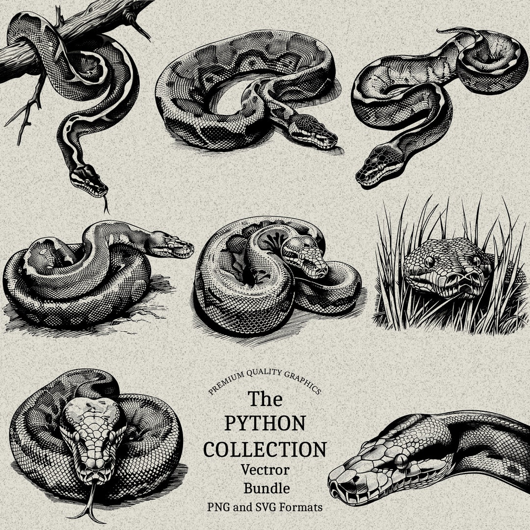 25 Python Designs Bundle PNG & SVG Digital for Laser Engraving or Print ...