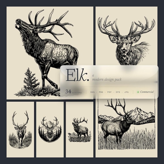 Elk Designs Bundle SVG & PNG for Laser Engraving or Print Bull Elk, Elk Call, Wildlife Art, Elk Mountains, Elk Rack, Elk Head, Rustic Art