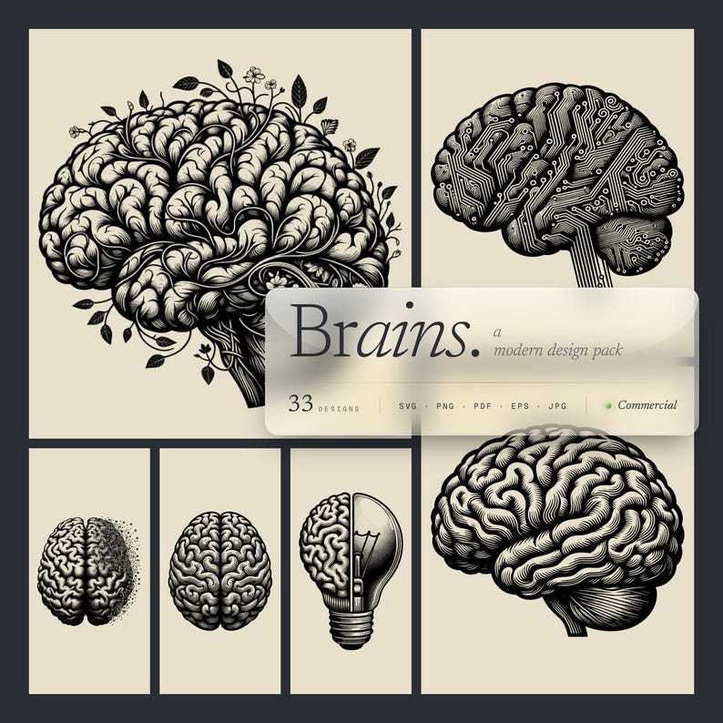 Brain SVG & PNG Bundle Designs for Laser Engraving, or Print, AI ...