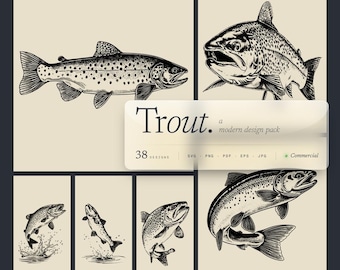 Trout Designs Bundle PNG & SVG Digital For Laser Engraving or Print, Fishing Svg, Rainbow Trout, Jumping Trout, Trout Vector, Trout Fish