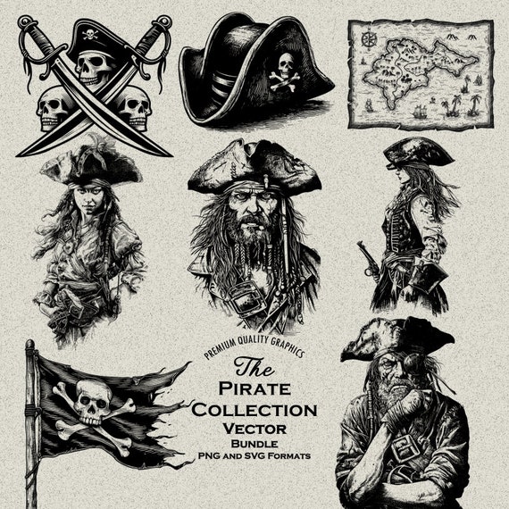 46 Pirate Designs Bundle PNG and SVG for Laser Engraving or