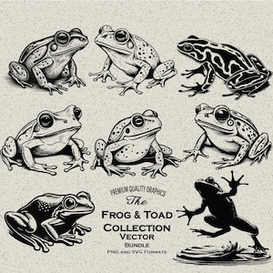 50 Kikker & Toad Bundel SVG-PNG digitale download voor lasergravure en Print-on-Demand kikker springen van lelieblad kikker en pad tattoo ontwerp