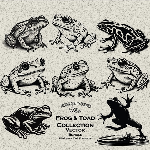 50 Frog & Toad Bundle SVG-PNG digital download for Laser Engraving and Print-on-Demand frog jumping off lily pad frog and toad tattoo design