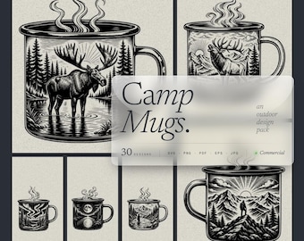 Paquete de 30 imágenes SVG para tazas de camping, escenas de naturaleza salvaje con doble exposición para grabado láser.