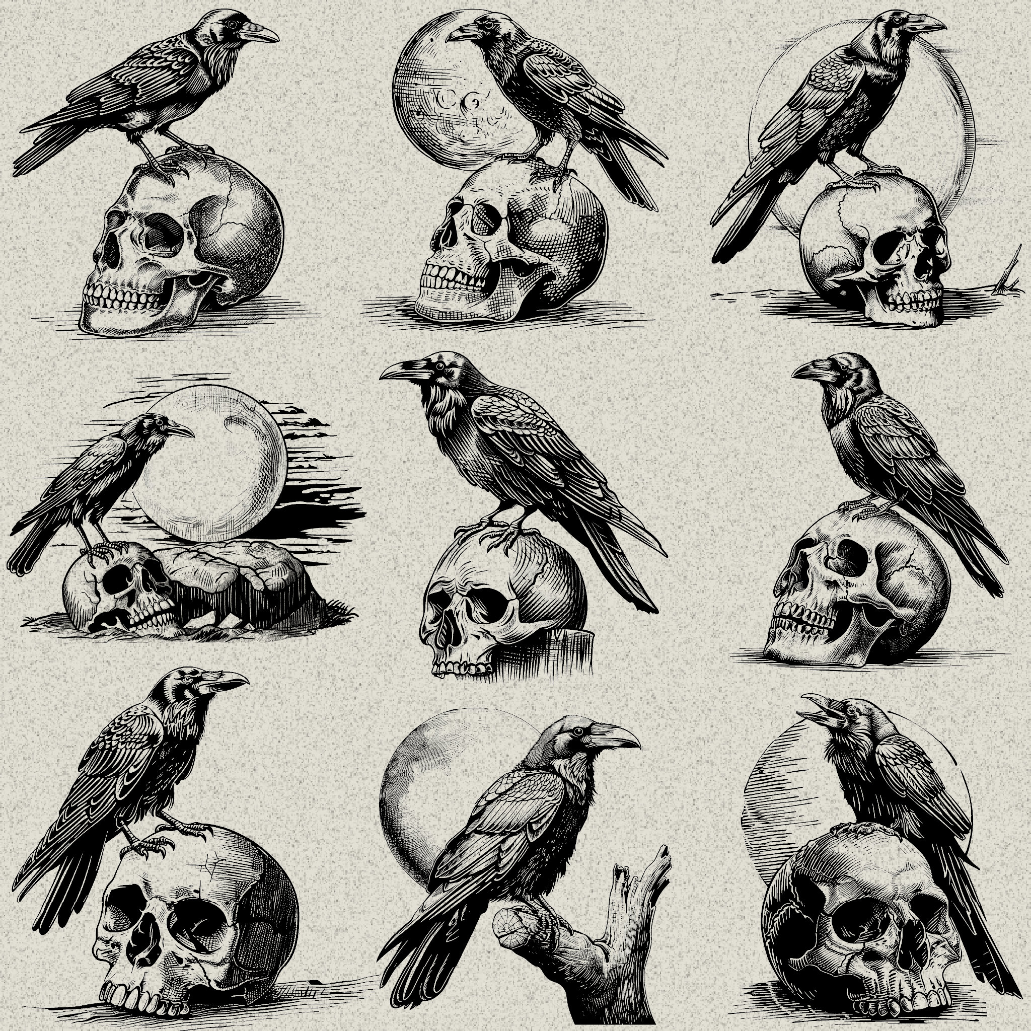 40 Raven and Crow Designs Bundle PNG & SVG Digital for Laser Engraving