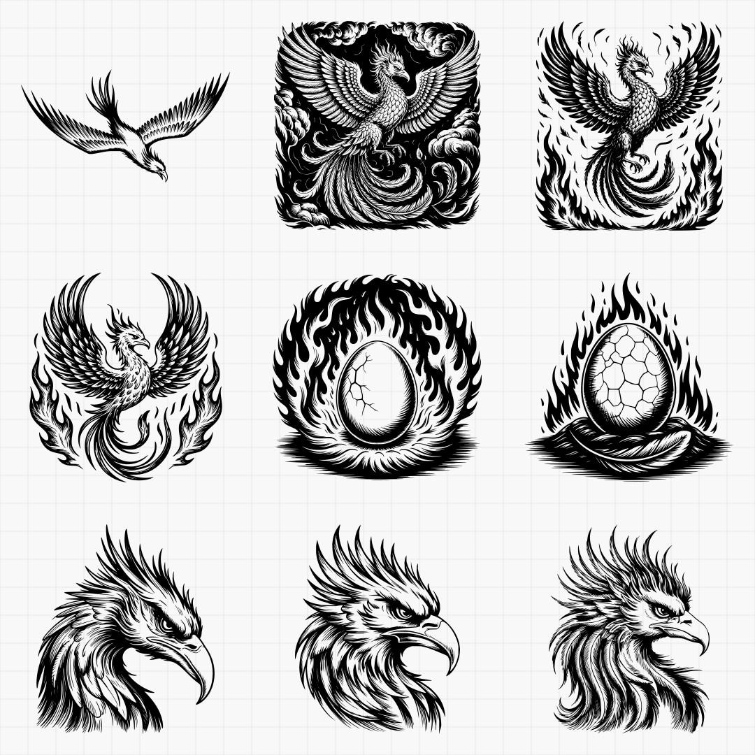 Phoenix Designs SVG & PNG Bundle Laser Engraving or Print. Mythical ...