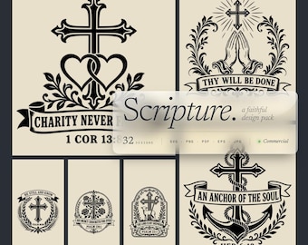Paquete de 32 diseños SVG de cruces con versículos bíblicos, diseños de versículos de la Biblia Reina Valera para grabado láser.