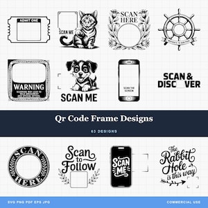 QR Code Frame SVG Bundle, Scan Me, Laser Engraving Files, Business Sign PNG, Social Media Display, Payment Sign, Fair, Digital Download