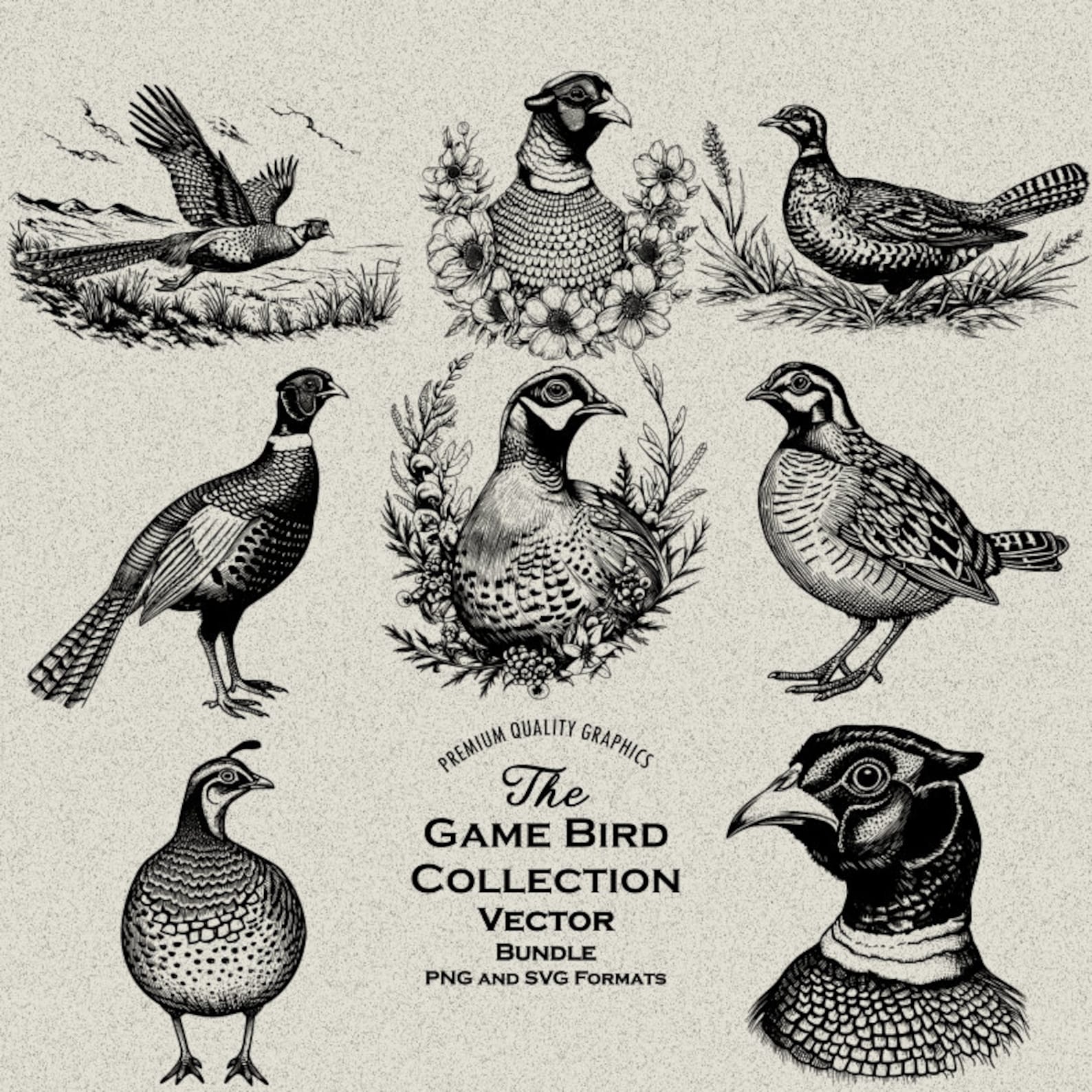 44 Game Bird Designs Bundle PNG & SVG for Laser Engraving or Print on