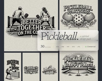 Paquete de 30 archivos SVG de pickleball, frases divertidas para golpes cortos y letreros para cancha para láser.