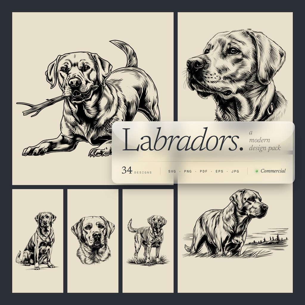 Labrador Retriever Dog Designs Bundle SVG & PNG for Laser Engraving or ...