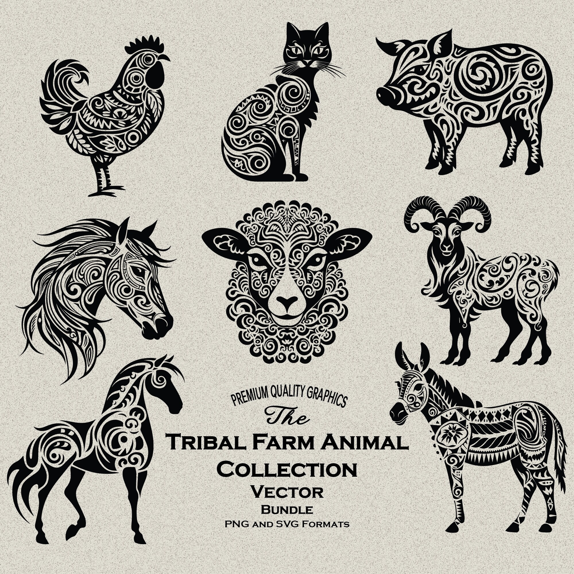 25 Tribal Farm Animals Bundle Laser Engraver and Print Ready