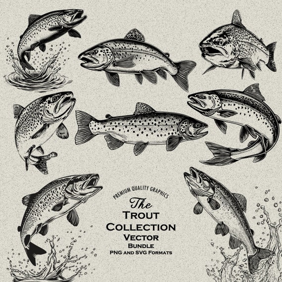 38 Trout Designs Bundle PNG & SVG Digital for Laser