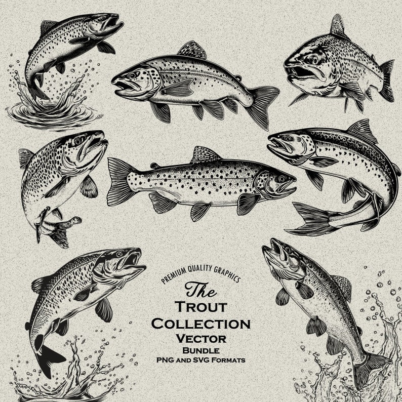 38 Trout Designs Bundle PNG & SVG Digital for Laser Engraving or Print