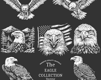 30 Eagle Designs for Slate or Dark Materials Bundle PNG & SVG Digital download For Laser Engraving or Print, Flag, American, Flying Eagle