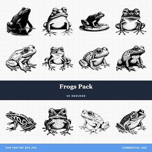 Frog & Toad Bundle SVG-PNG digital download for Laser Engraving and Print-on-Demand frog jumping off lily pad frog and toad tattoo design