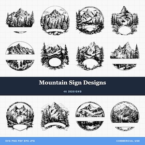 Mountain sign SVG-PNG Bundle High Detail Designs for Laser Engraving, or Print, Family, Editable, Adventure, Mountains Scenery, Camping