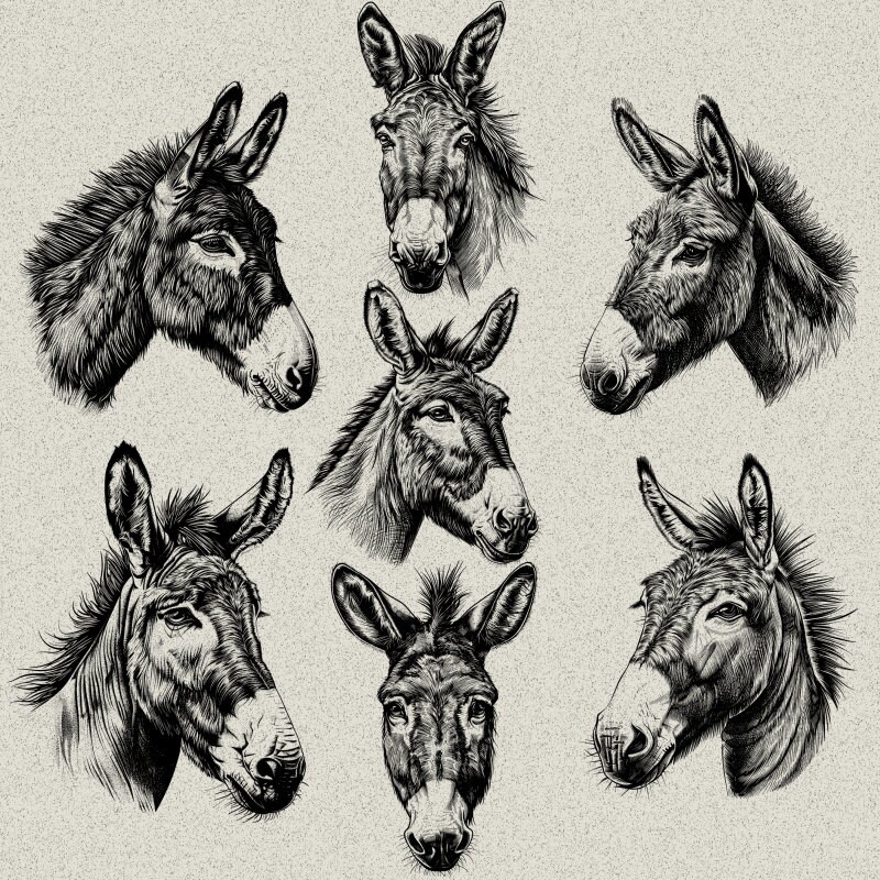 28 Donkey and Mule Bundle SVG &amp; PNG for Laser Engraving or Print, Farm ...