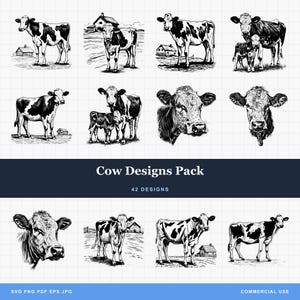 Cow Designs Bundle PNG & SVG For Laser Engraving or Print, Dairy Cow, Cow head, Cow Calf Mother, Cow on Farm, Baby Cow, Pack, Farmhouse
