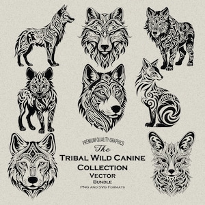 25 Tribal Wild Canine Design Bundle SVG & PNG Files, For Engraving, Cutting and Print Projects, Wolf Pack, Fox, Hyena, Māori, Dog, Coyote