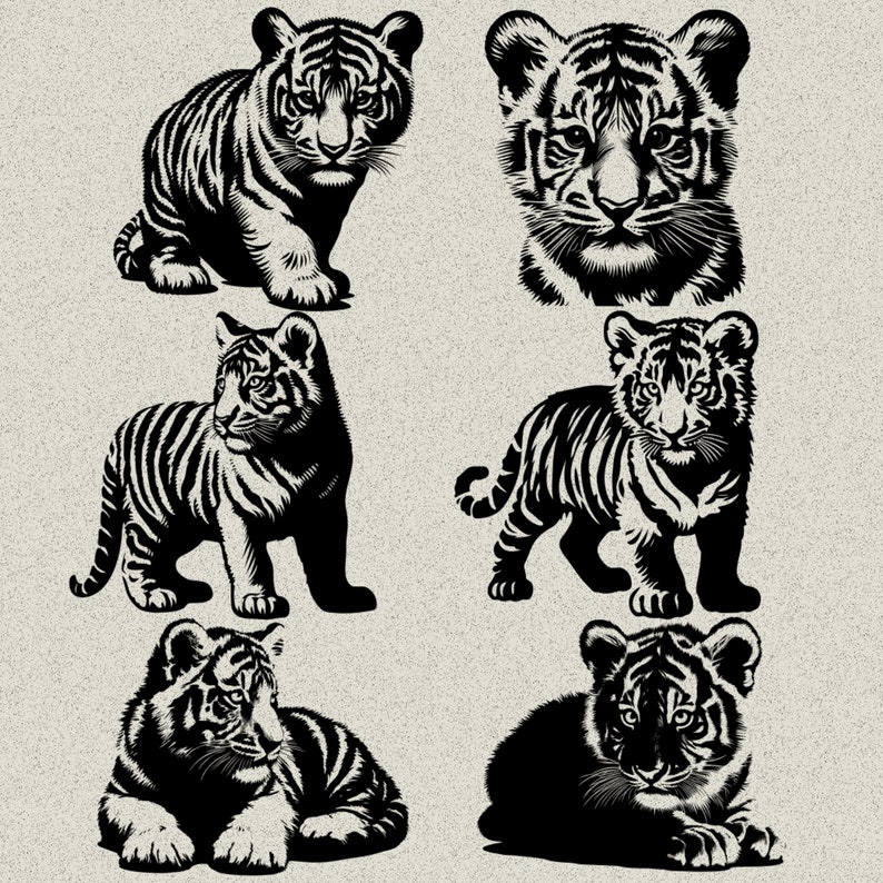 45 Tiger SVG-PNG Bundle Low Detail Designs for Engraving Cutting, and