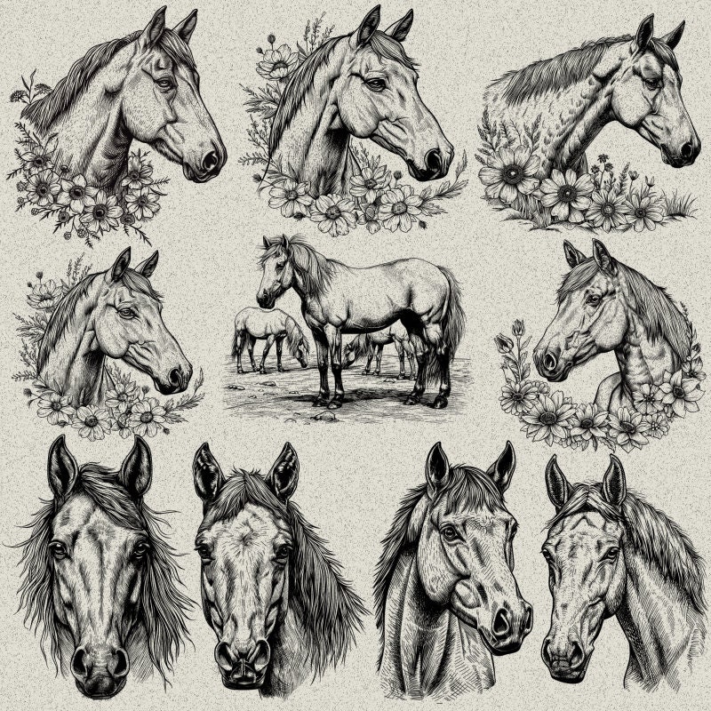43 Horse Detailed Designs Bundle PNG & SVG for Laser Engraving or Print ...