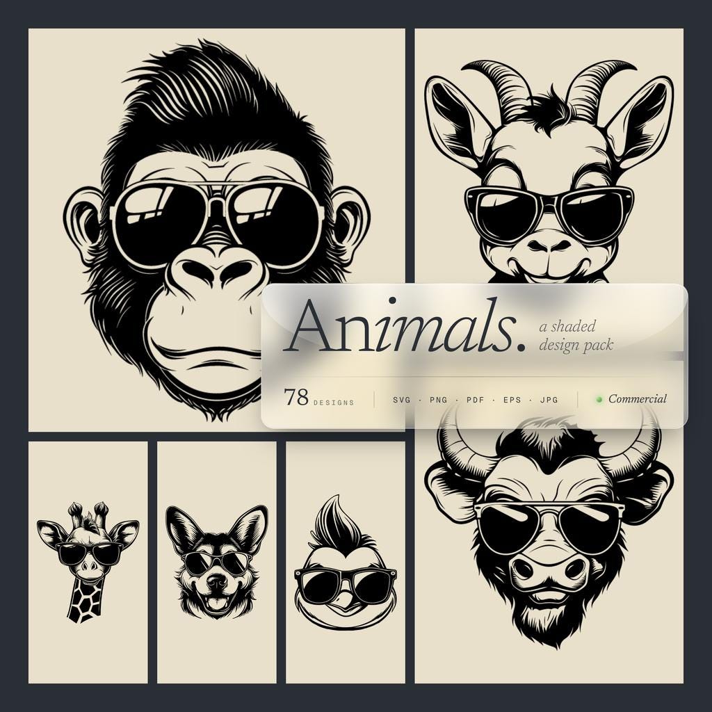 Animals With Sunglasses SVG & PNG Bundle Engraving, Print, or Cut ...