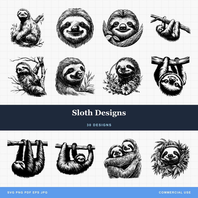Sloth Designs Bundle SVG & PNG for Laser Engraving or Print: Sloths ...