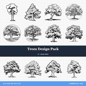 Baum SVG & PNG Bundle-Designs für die Lasergravur, Print-on-Demand, Eiche, Kiefer, Natur, Ahorn, Birke, Pappel