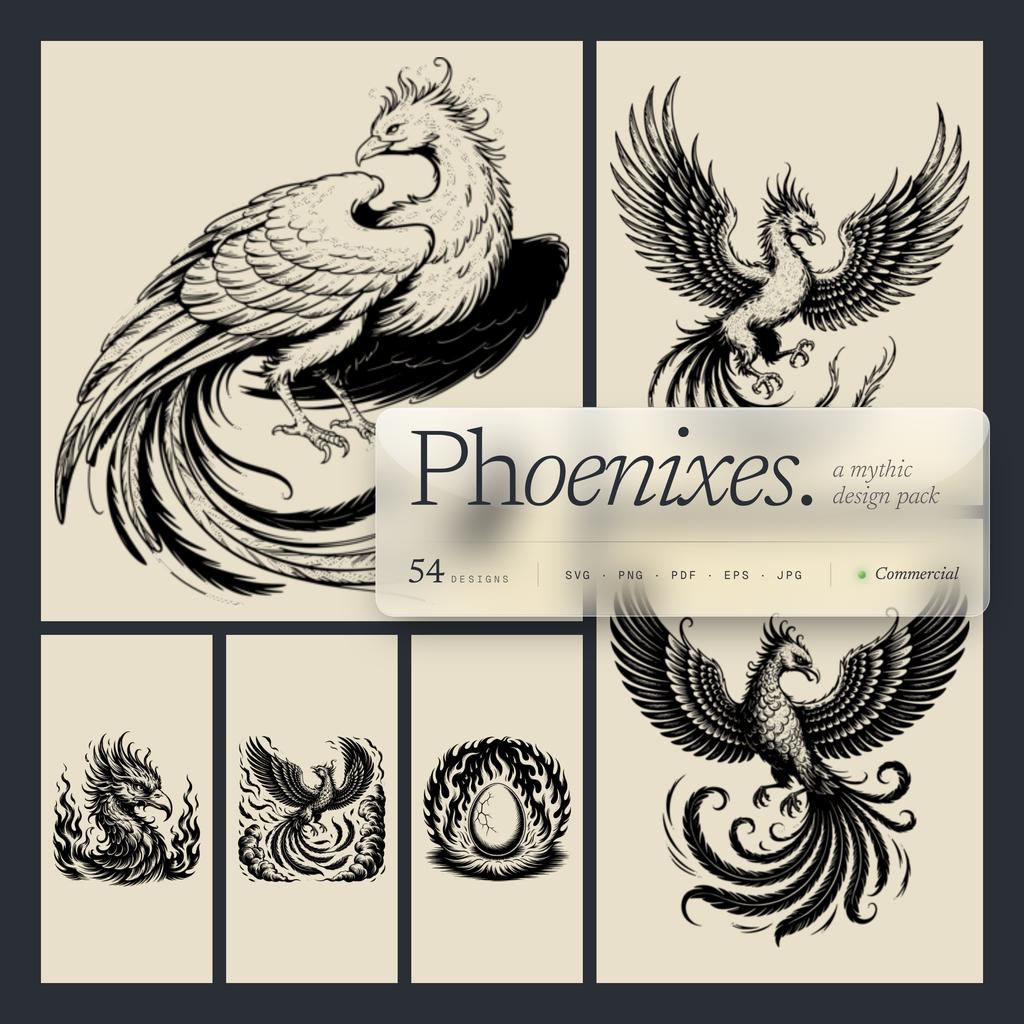 Phoenix Designs SVG & PNG Bundle Laser Engraving or Print. Mythical ...