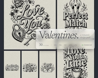 Paquete de 30 archivos SVG para tablas de cortar de San Valentín, frases románticas talladas en relieve para láser.