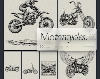 Paquete de 30 archivos SVG de motocicletas, diseños Chopper, Bobber y Cafe Racer para láser.