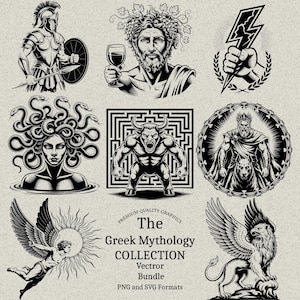 35 Greek Mythology SVG Bundle, Gods of Olympus PNG for Laser Engraving, Zeus, Medusa, Achilles Art, Ancient Greece Laser File, Digital Art