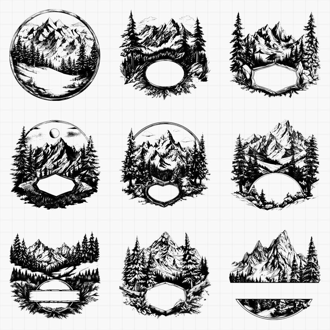 Mountain Sign SVG-PNG Bundle High Detail Designs for Laser Engraving ...